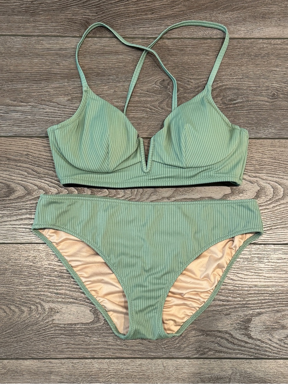 Shade & Shore Wasabi Green Ribbed Bikini Set - 34C Top / Small Bottoms
